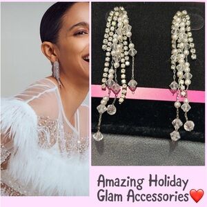 Stunning Crystals & Dainty Pearls Waterfall Earrings-Boutique